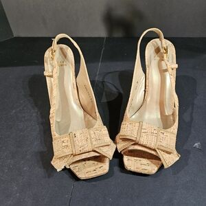 Stuart Weitzman Cork 3.5" Stiletto Heel Slingback Sandal Womens 8.5 Narrow READ